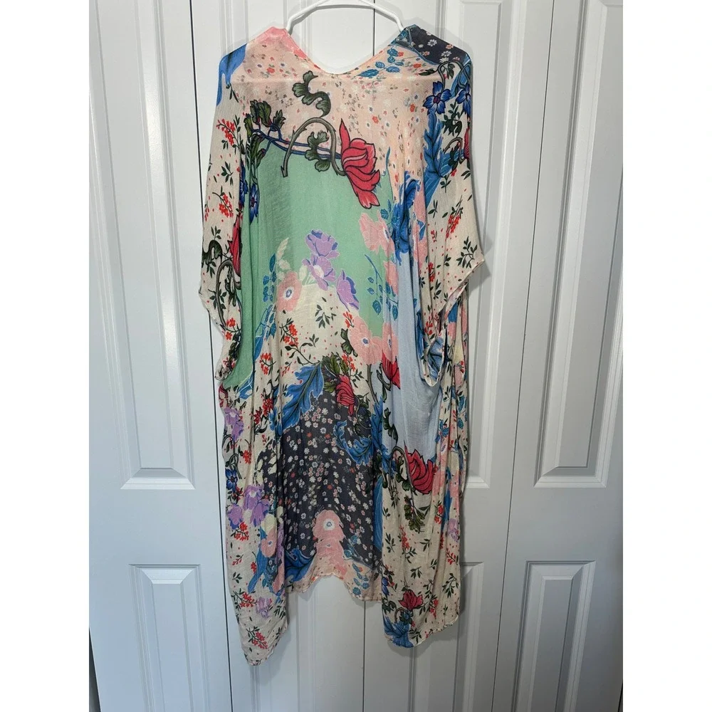 Lovestitch Kimono OS Multicolor Floral Mixed Print Open Front Duster Festival